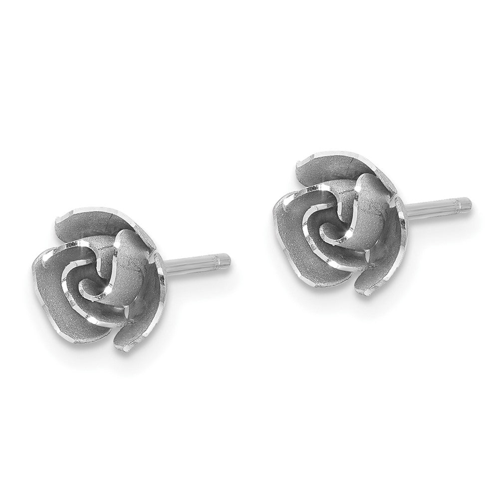 14k and White Rhodium Satin Finish D/C Rose Post Earrings with Yellow Gold Earring Backs