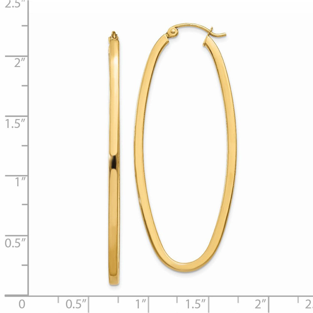 14k 2mm Large Oval Hoop Earrings