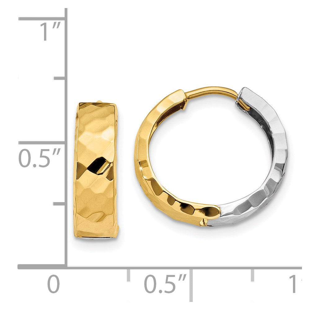 14k Two-tone Textured Hinged Hoop Earrings