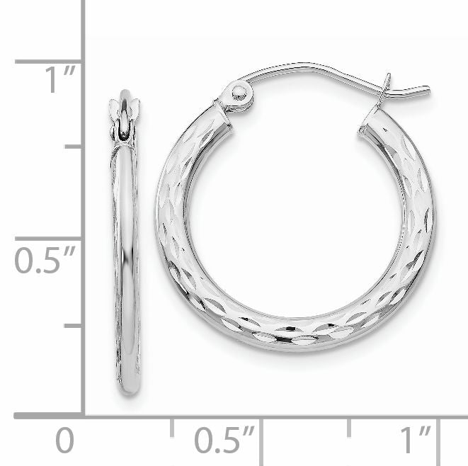 14K White Gold Diamond-cut 2.5x20mm Hollow Hoop Earrings