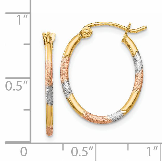 14K w/White and Rose Rhodium Diamond Cut Hoop Earrings