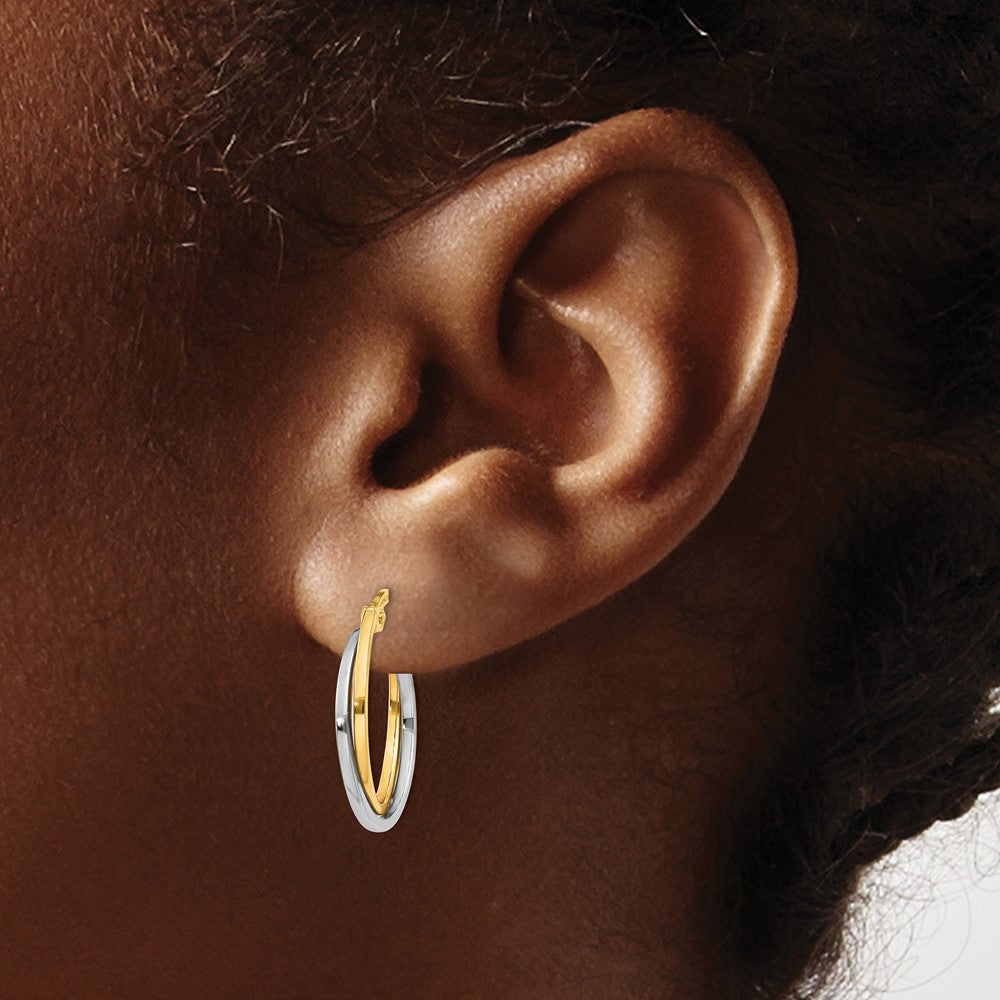14k Two-tone Polished Hollow Hoop Earrings