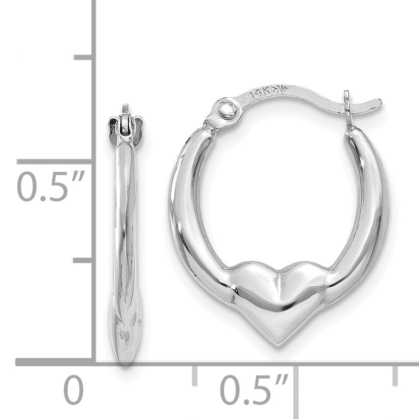 14K White Gold Heart Hoop Earrings