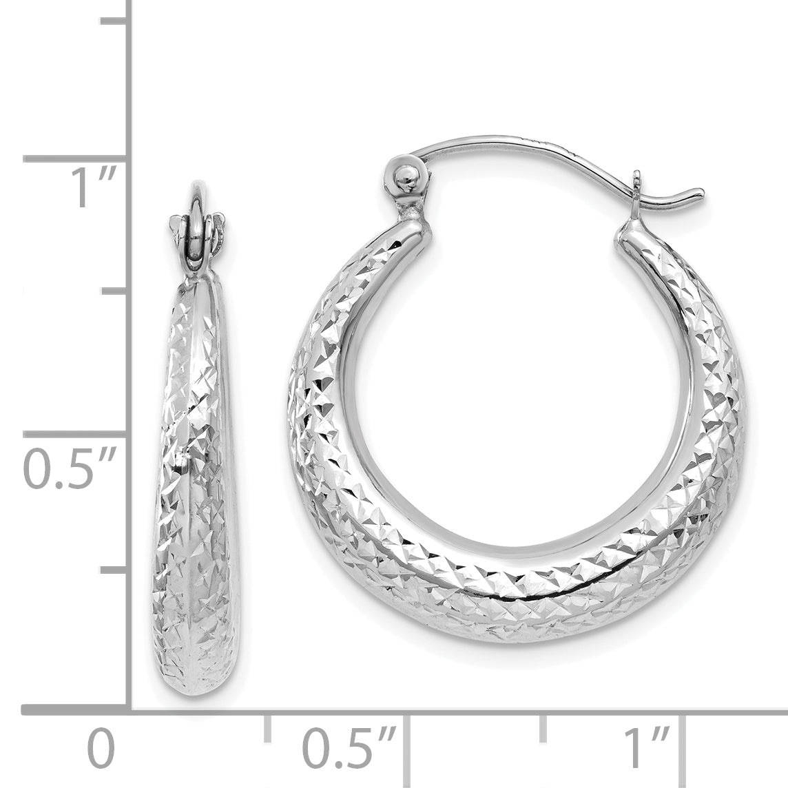 14K White Gold Diamond Cut Hollow Hoop Earrings