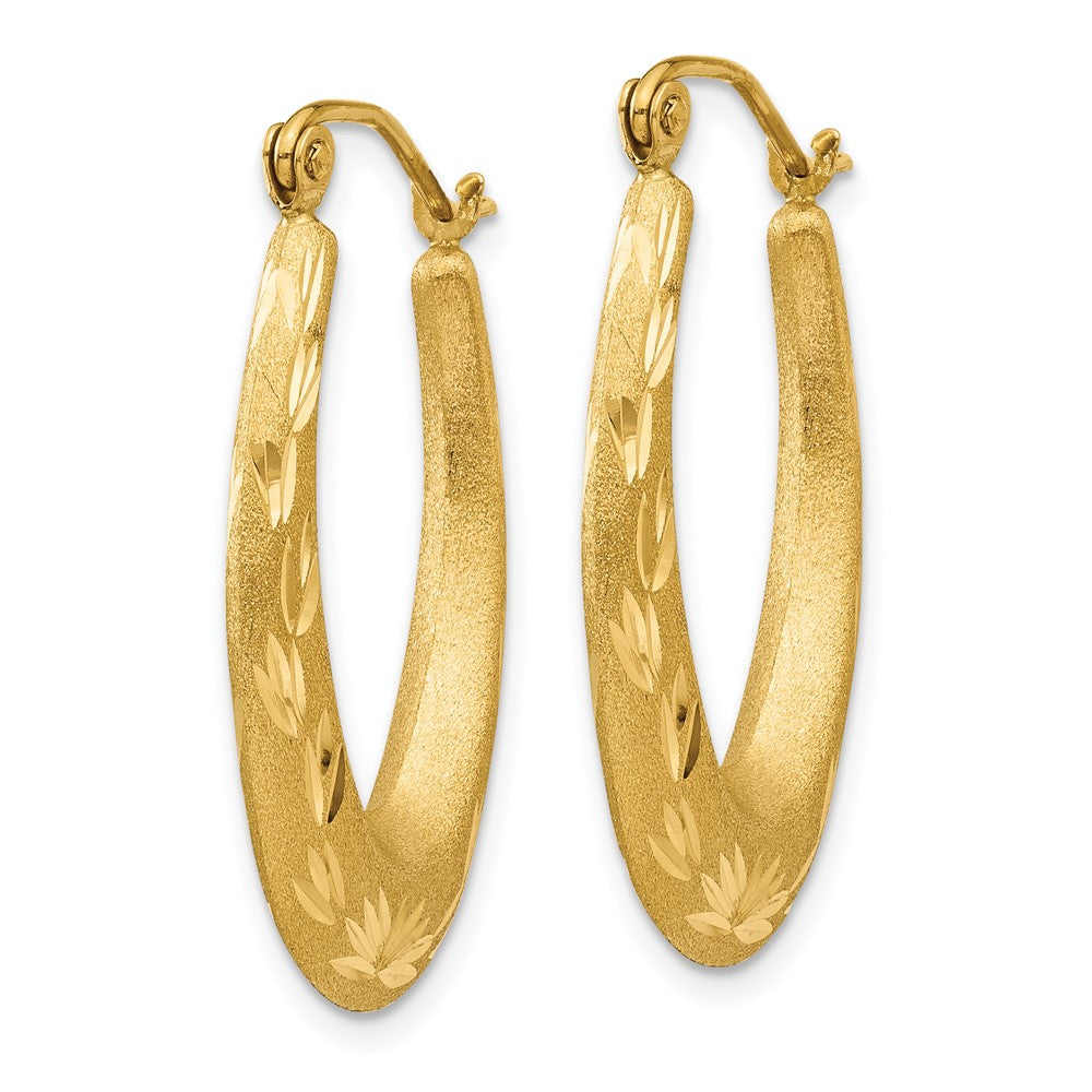 14K Satin Diamond Cut Hollow Hoop Earrings