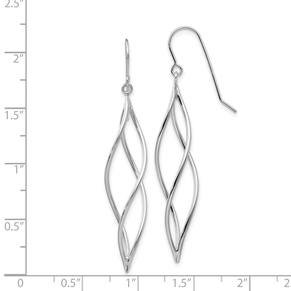 14k White Gold Polished Long Twisted Dangle Earrings