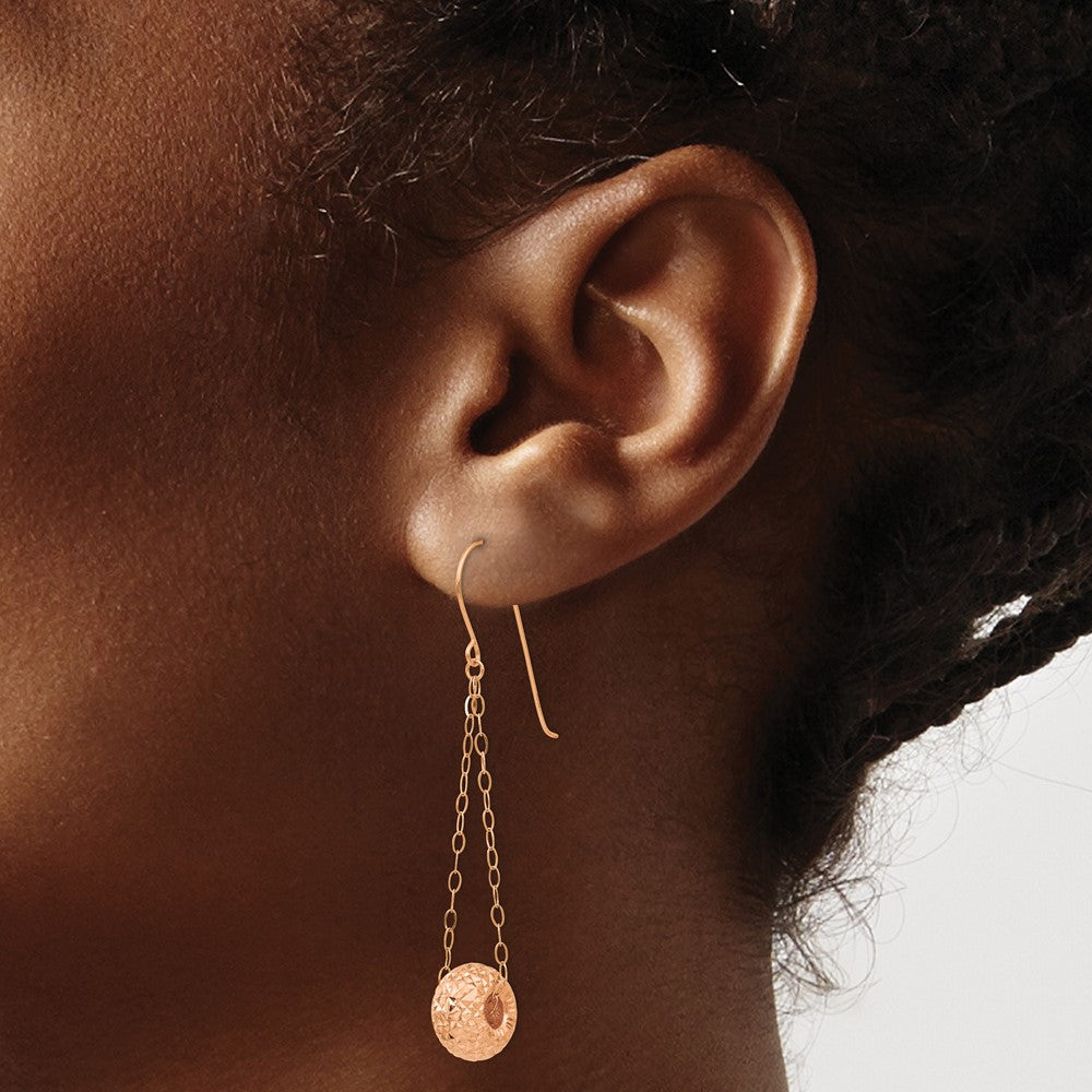 14K Rose Gold Chain w/Diamond-cut Puff Donut Bead Earrings