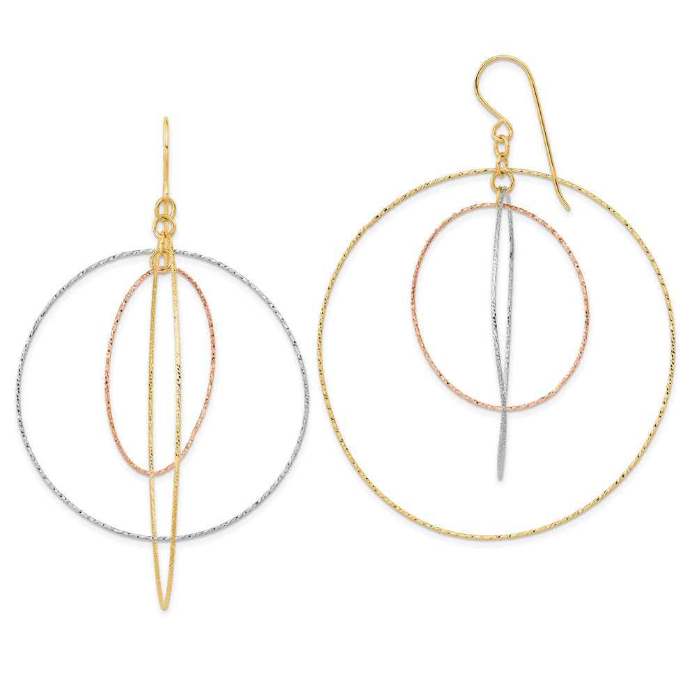 14k Tri-color Diamond Cut Graduated Circles Shepherd Hook Earrings
