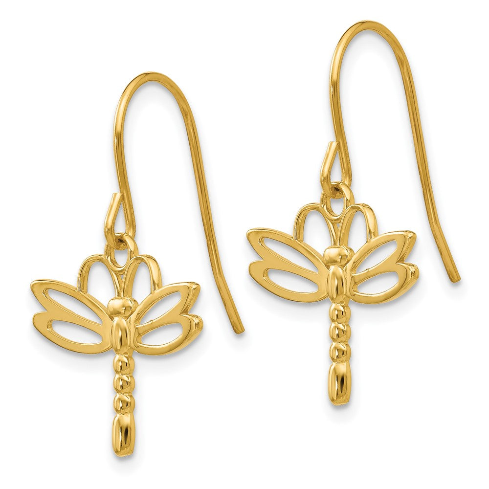 14k Dragonfly Shepherd Hook Earrings