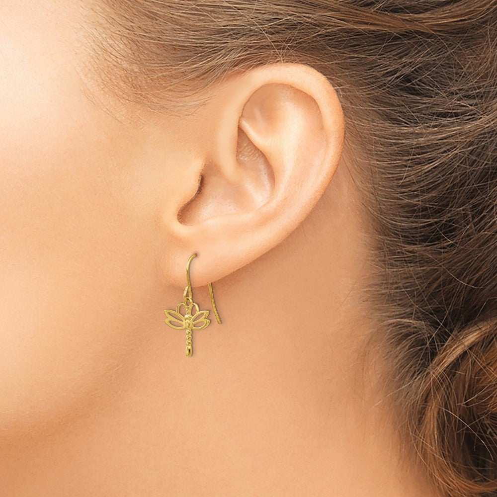 14k Dragonfly Shepherd Hook Earrings