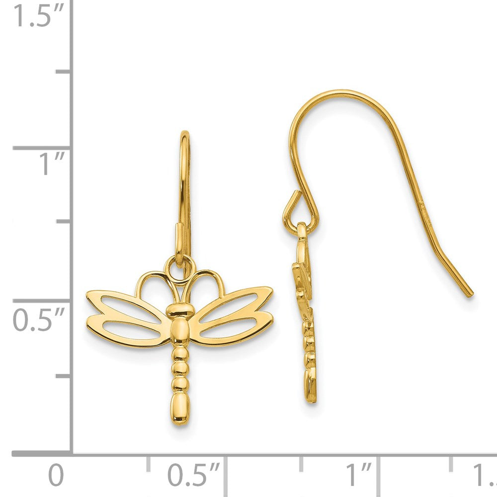 14k Dragonfly Shepherd Hook Earrings