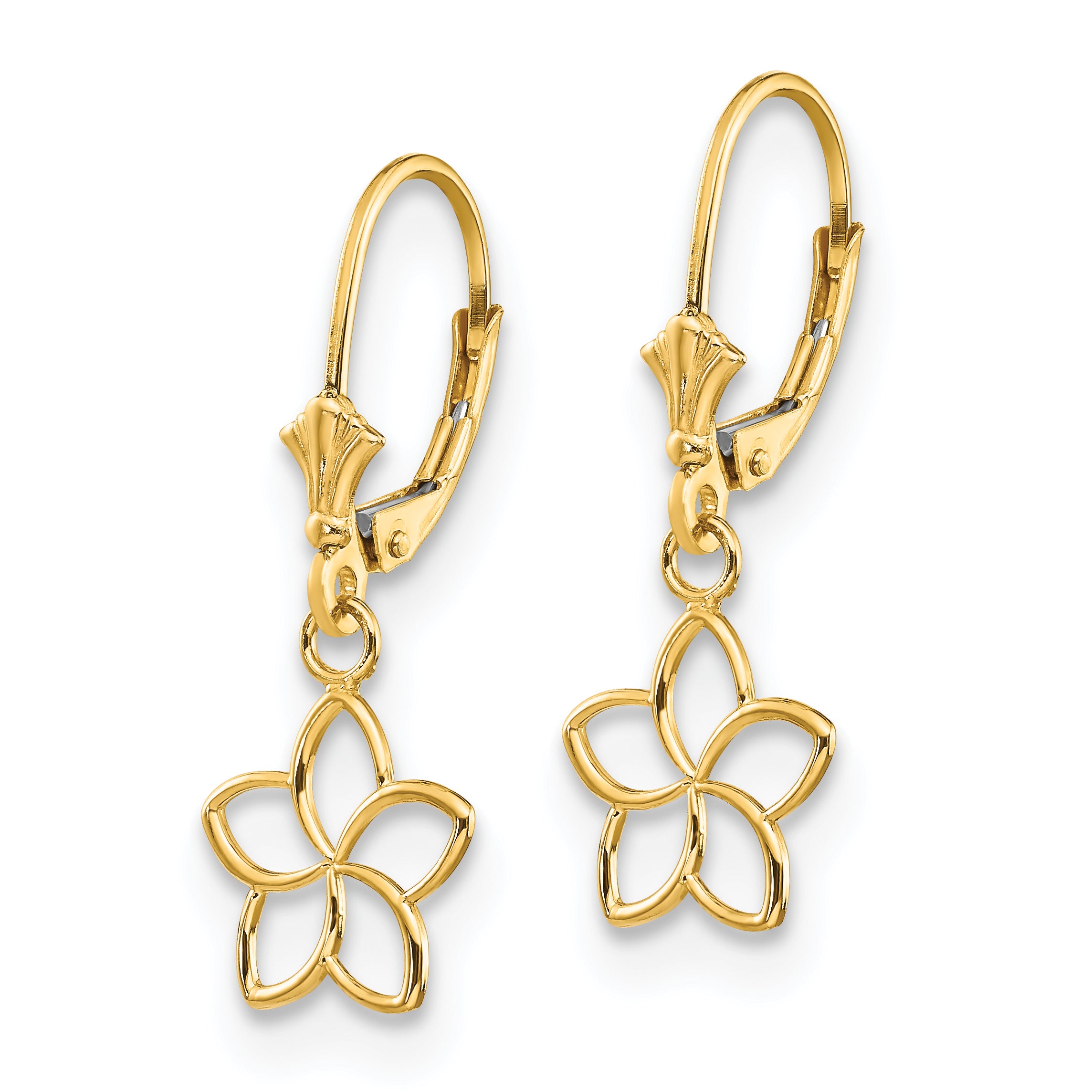 14k Polished Cut Out Flower Lever Back Earrings