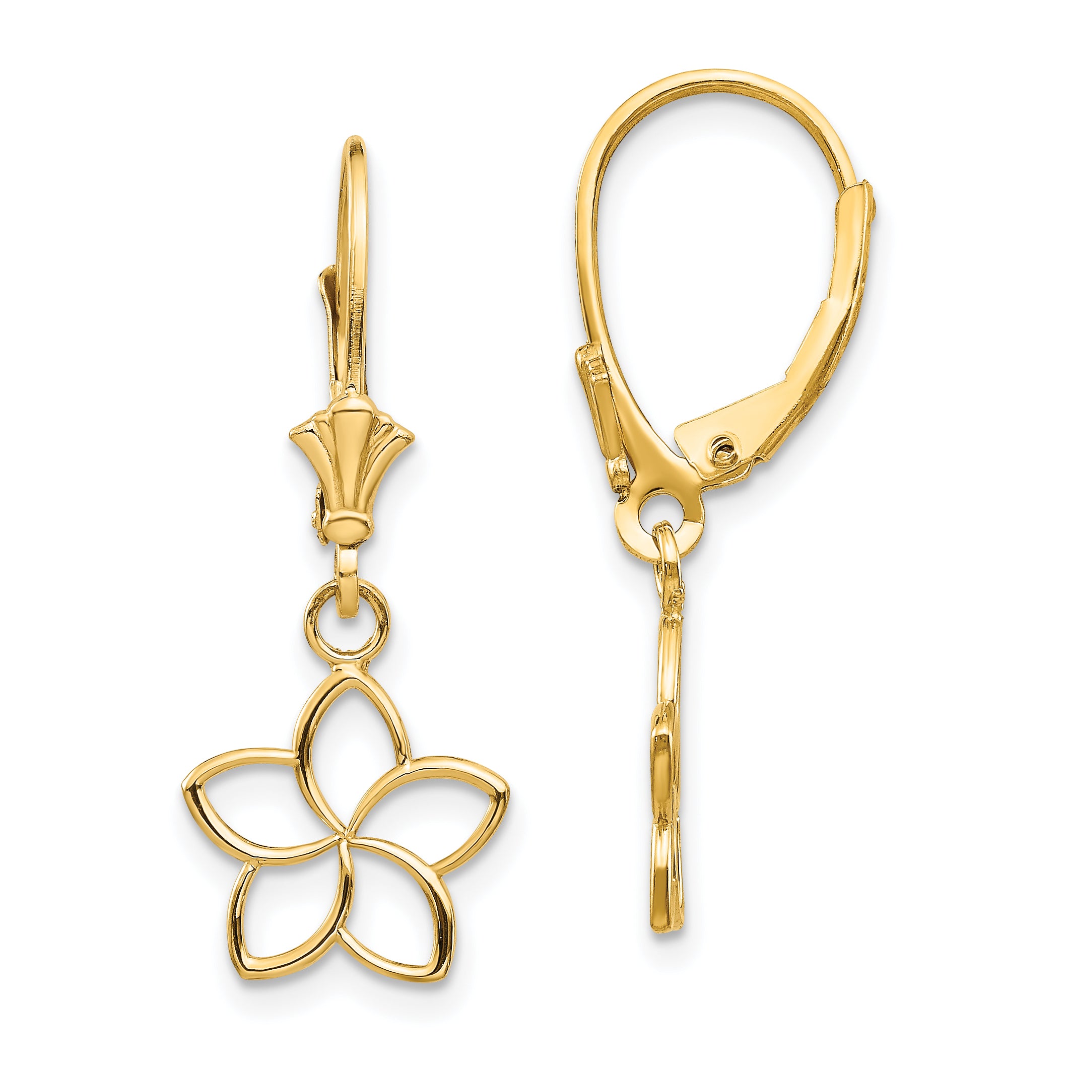 14k Polished Cut Out Flower Lever Back Earrings