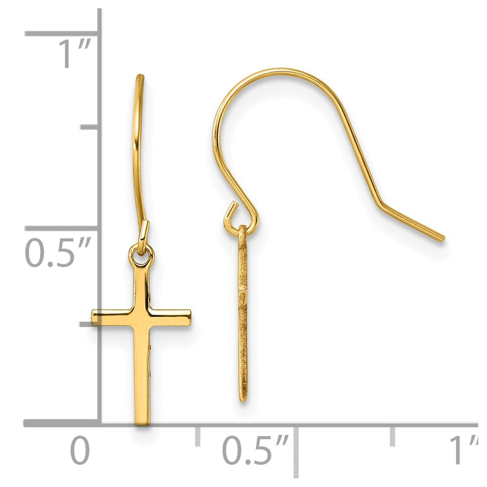 14k Dangle Cross Shepherd Hook Earrings