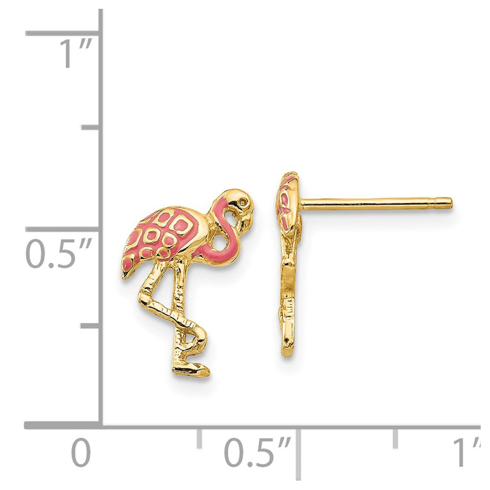 14k Pink Enameled Flamingo Post Earrings