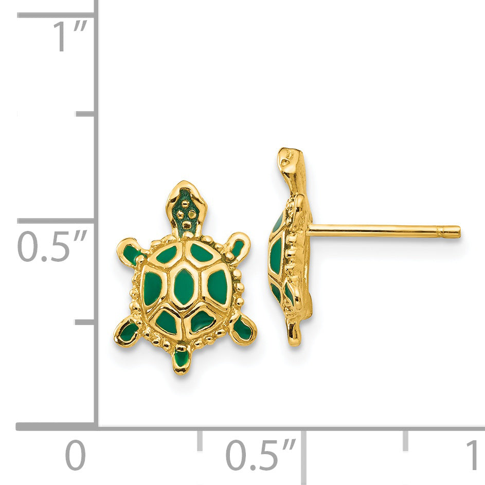 14k Green Enameled Turtle Post Earrings