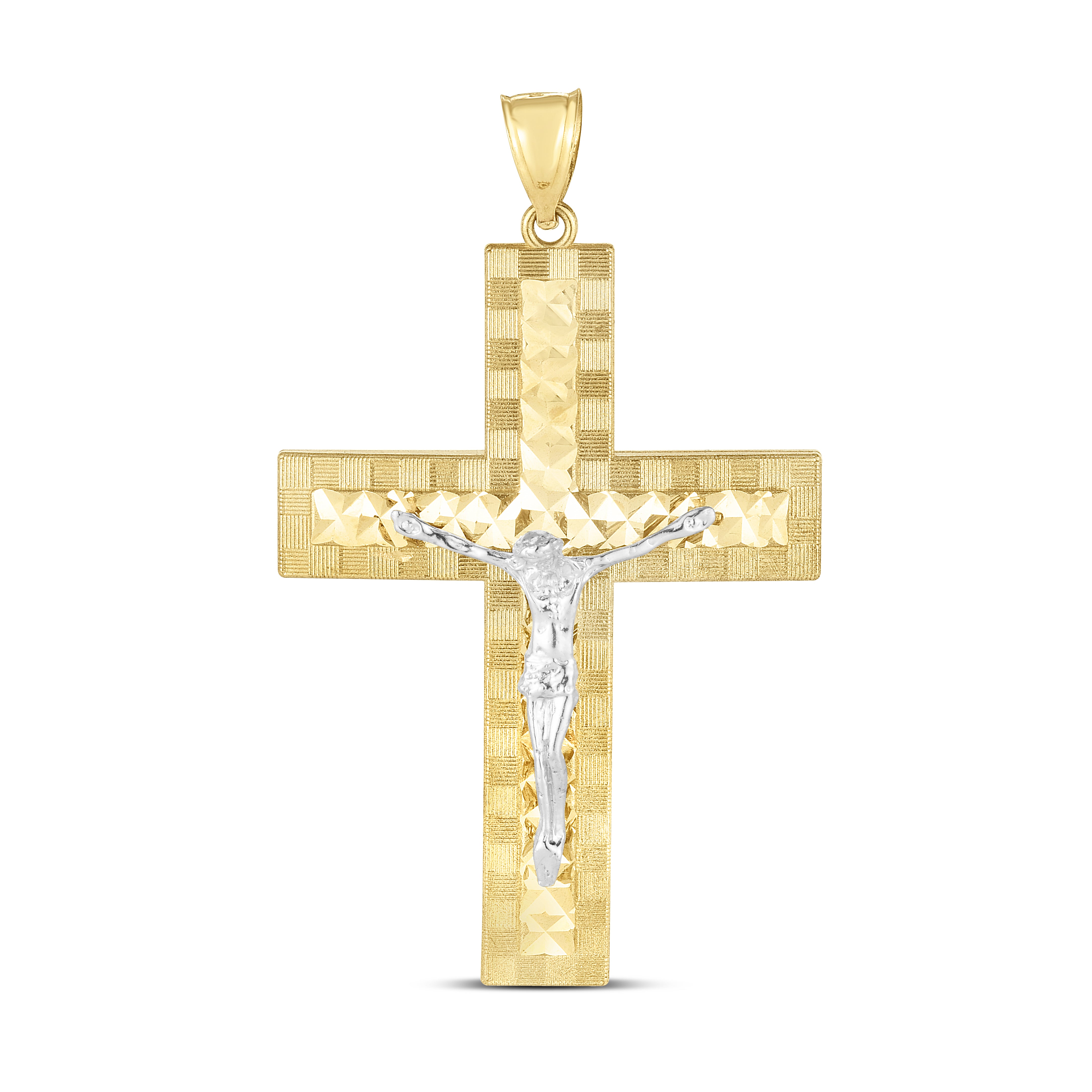 14K Two-Tone Diamond Cut Cross Pendant. Sold Indiividually. Pair It With Any Of Our Basic Chains.