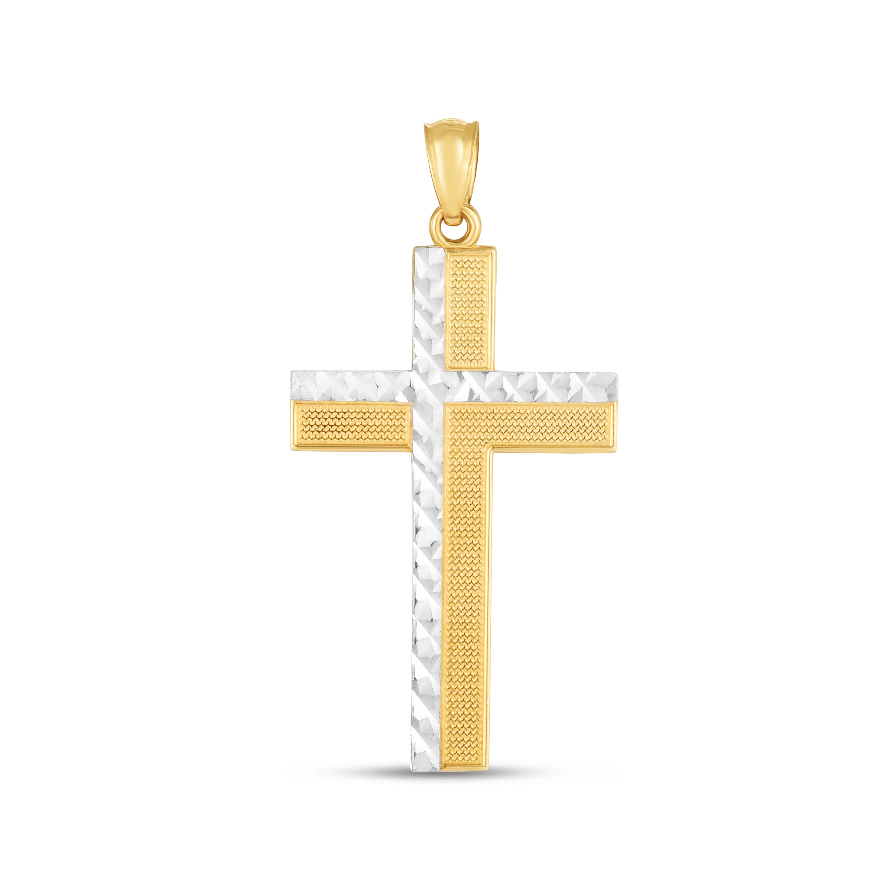 14K Two-Tone Diamond Cut Cross Pendant. Sold Indiividually. Pair It With Any Of Our Basic Chains.