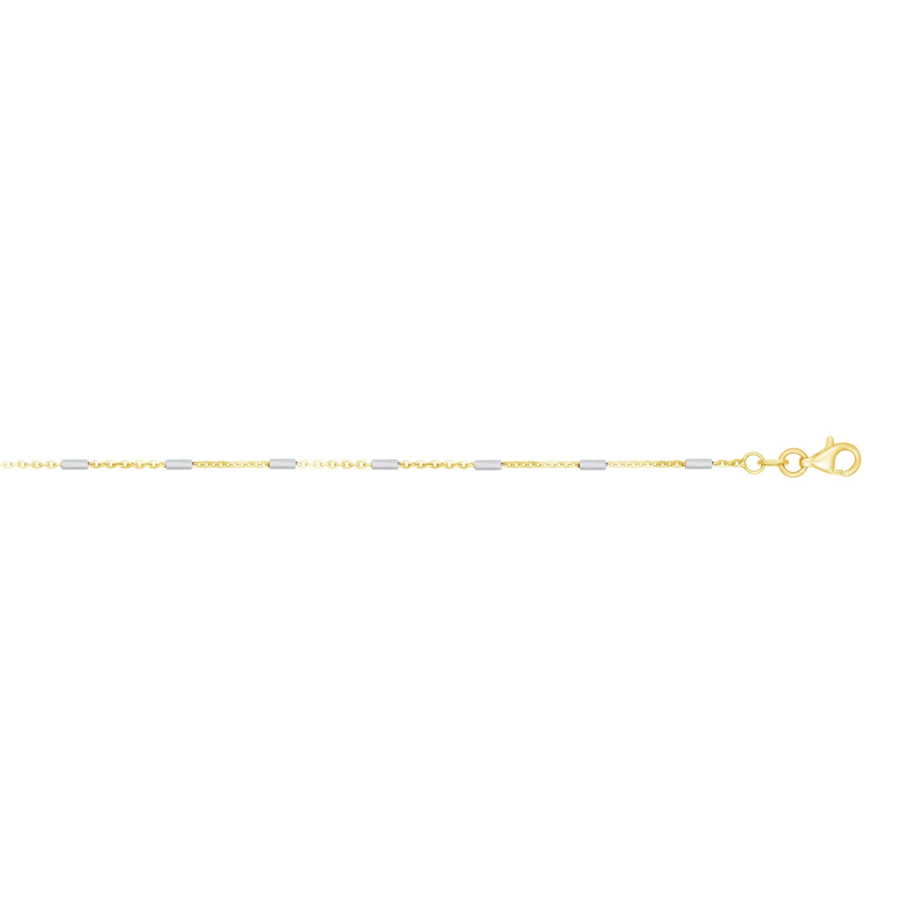 14K Gold 1.4mm Two-tone Polished Bar Station Saturn 20" Chain with Lobster Lock
