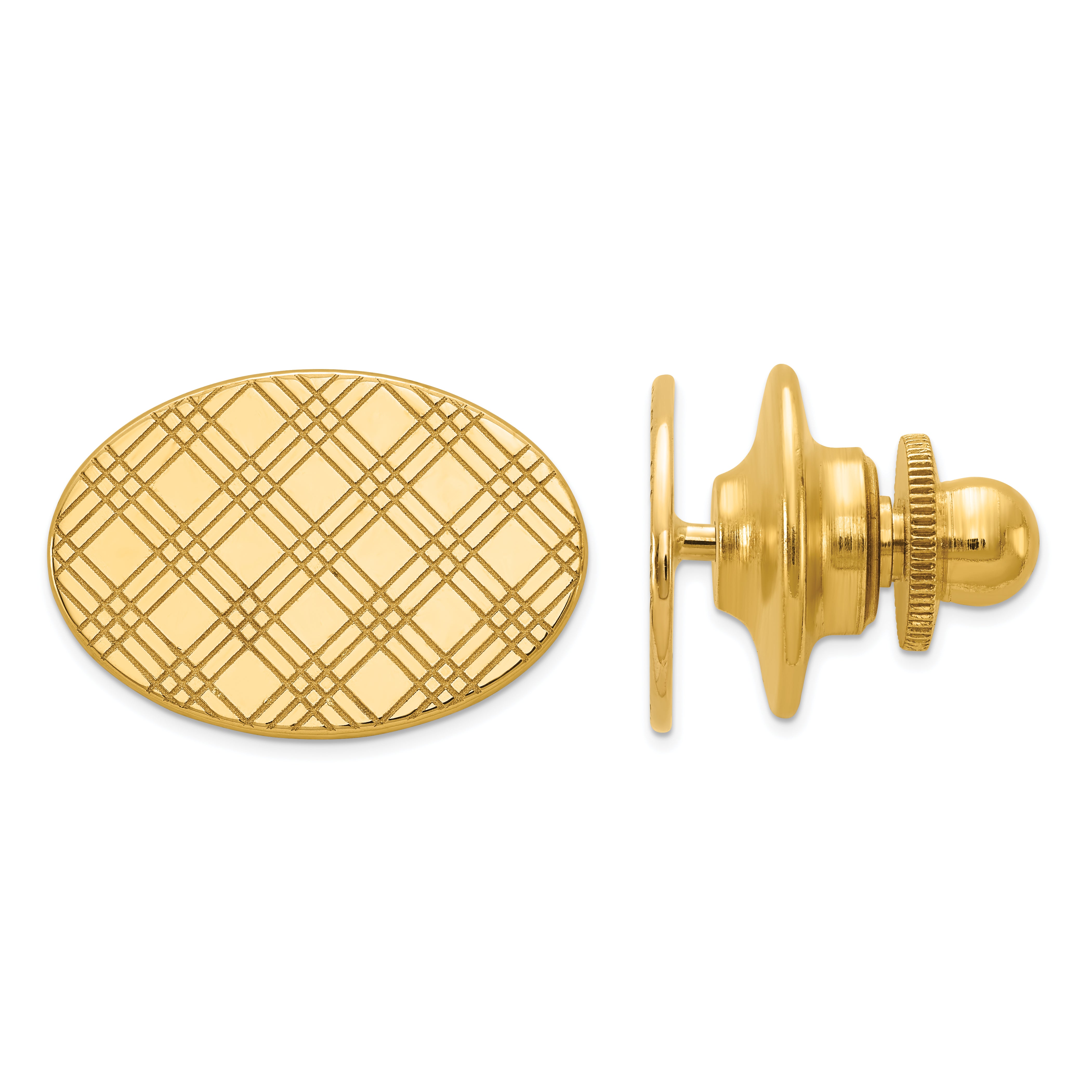 14K Men'S Checkered Pattern Oval Tie Tac