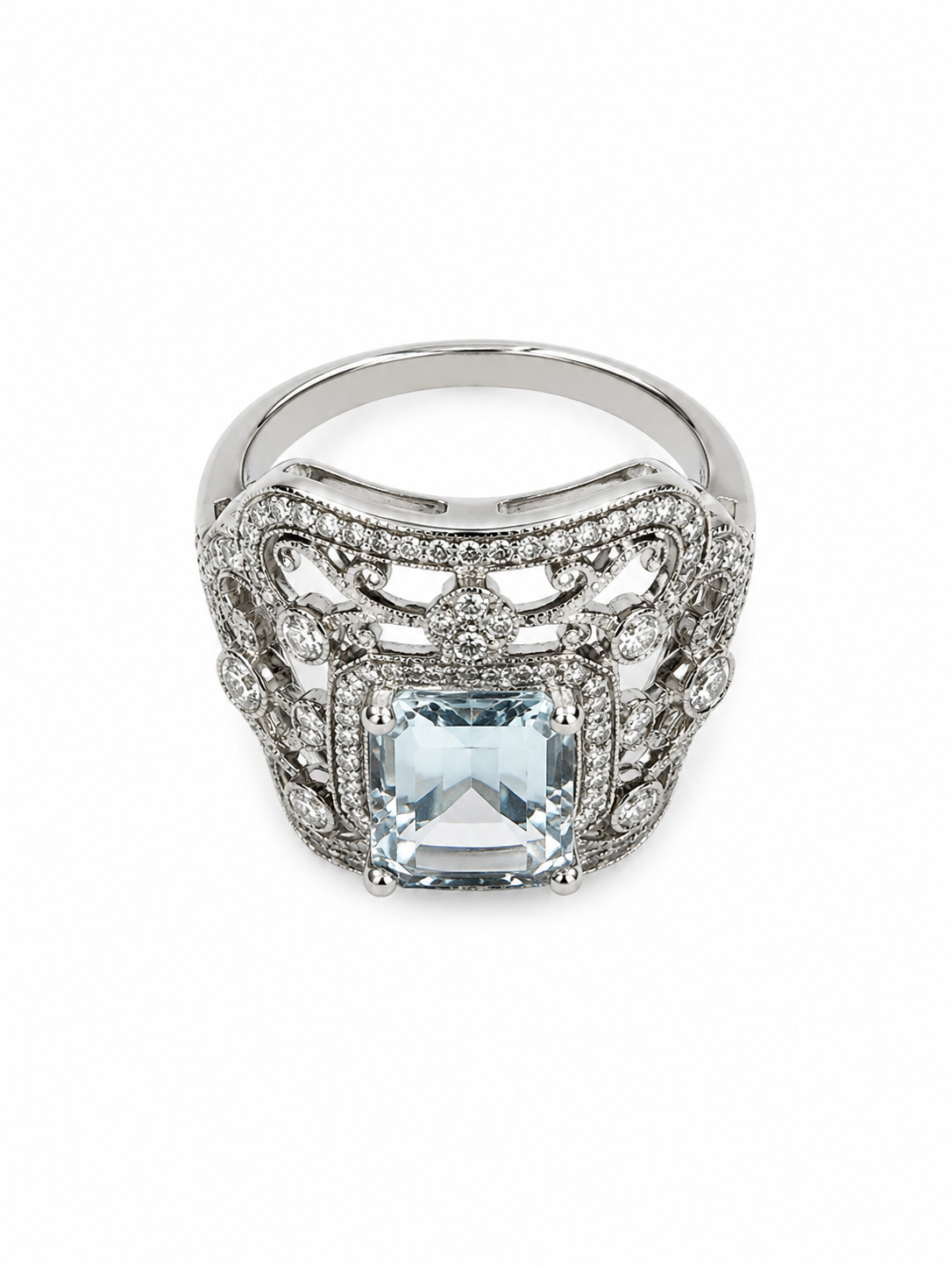 14KT White Gold 0.92 CTW 3.00 STW Aquamarine Diamond ring  [K4T]