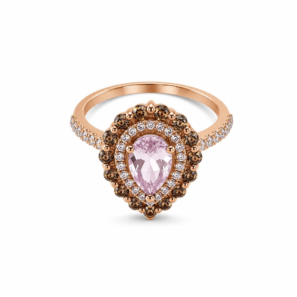 14KT Rose Gold 2.4 STW Pink Amethyst & S Quartz Ring [K18H]