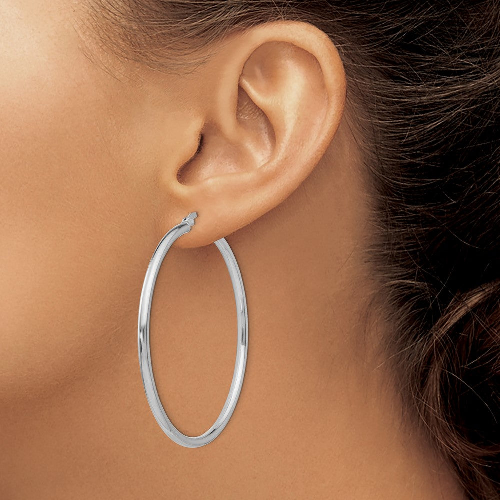 Sterling Silver Rhodium-plated Polished Hinged Hoop Earrings