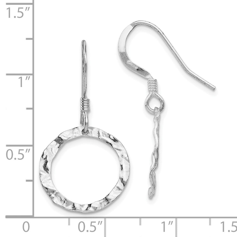 Sterling Silver Rhod-pltd  Textured Shepherd Hook Dangle Earrings