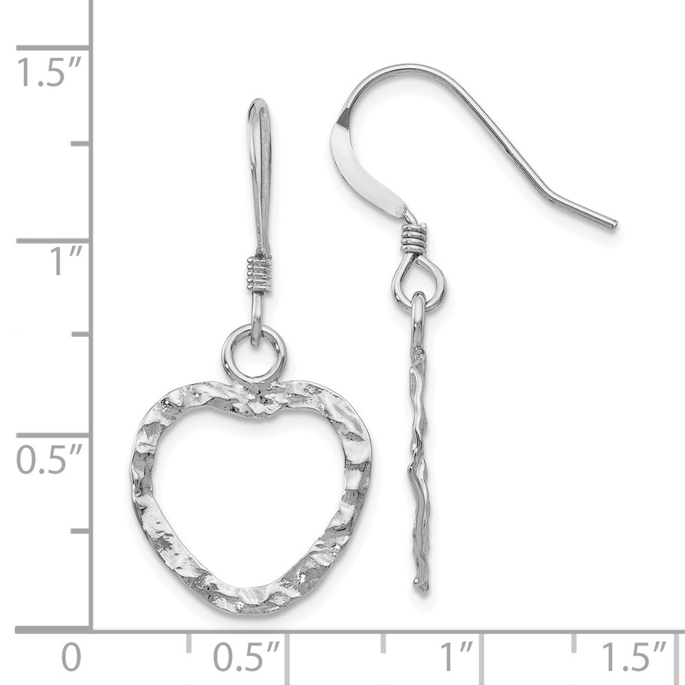 Sterling Silver Rhod-pltd  Textured Heart Shepherd Hook Dangle Ear