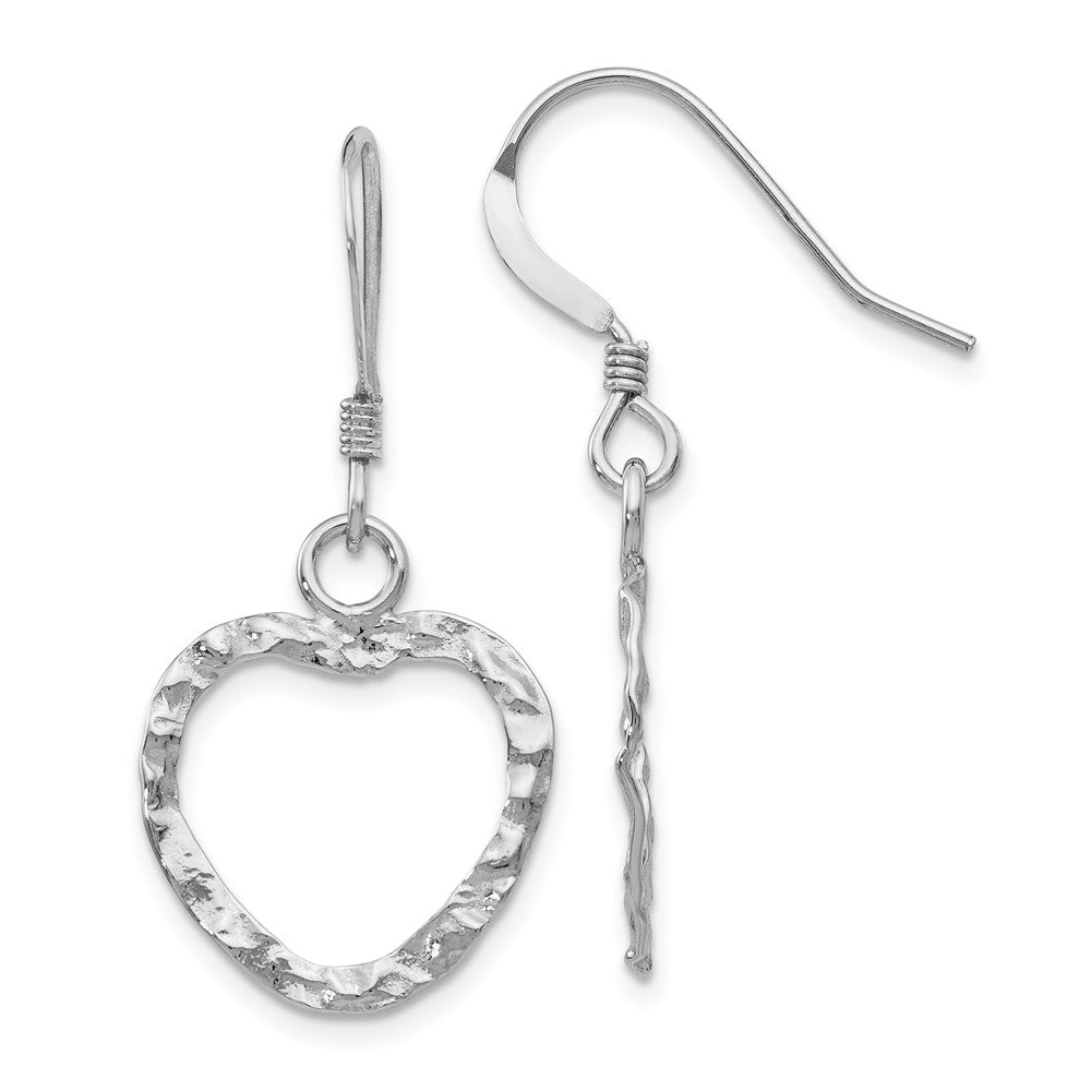 Sterling Silver Rhod-pltd  Textured Heart Shepherd Hook Dangle Ear