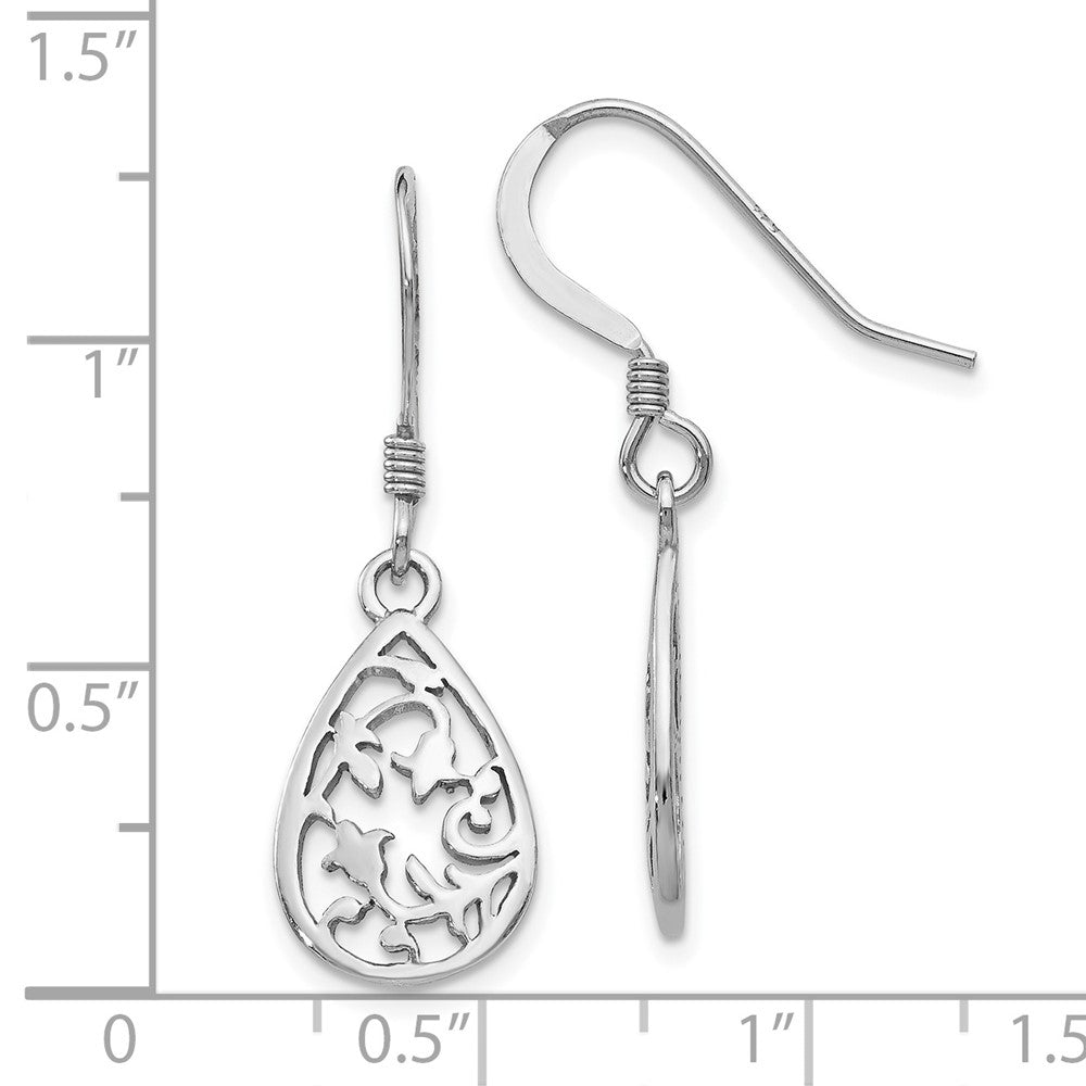 Sterling Silver Rhod-pltd  Polished Shepherd Hook Dangle Earrings