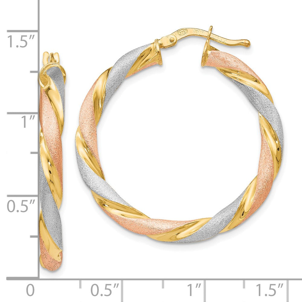 Sterling Silver Tri-color Twisted Hinged Hoop Earrings