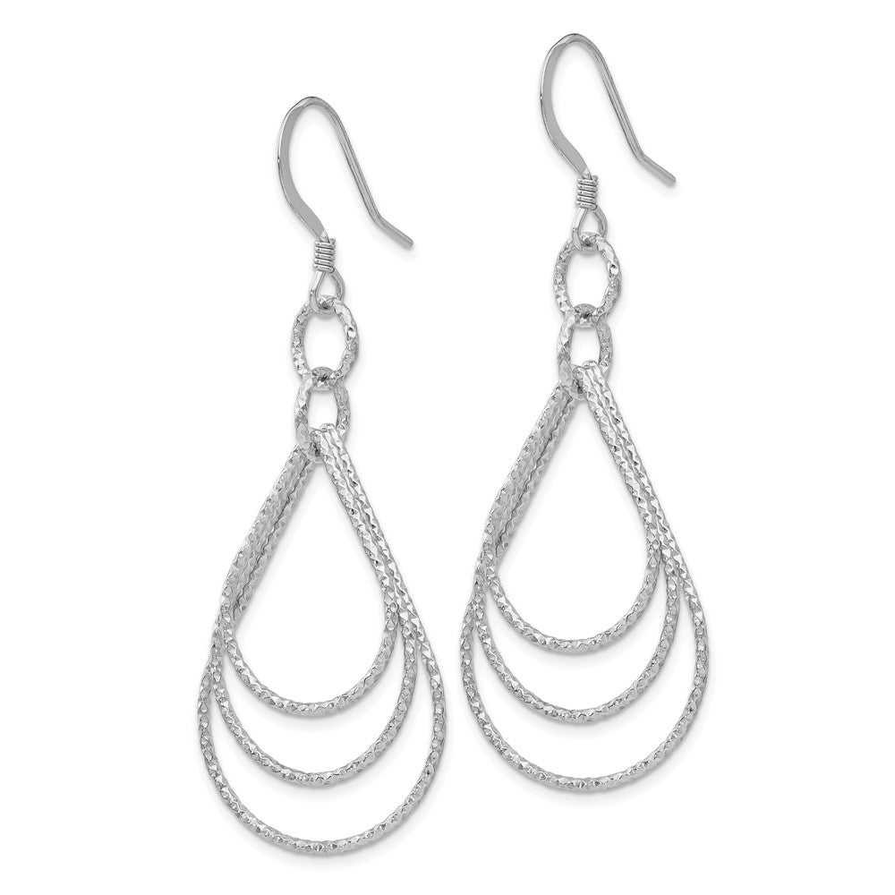 Sterling Silver Rhod-pltd  Textured Shepherd Hook Dangle Earrings