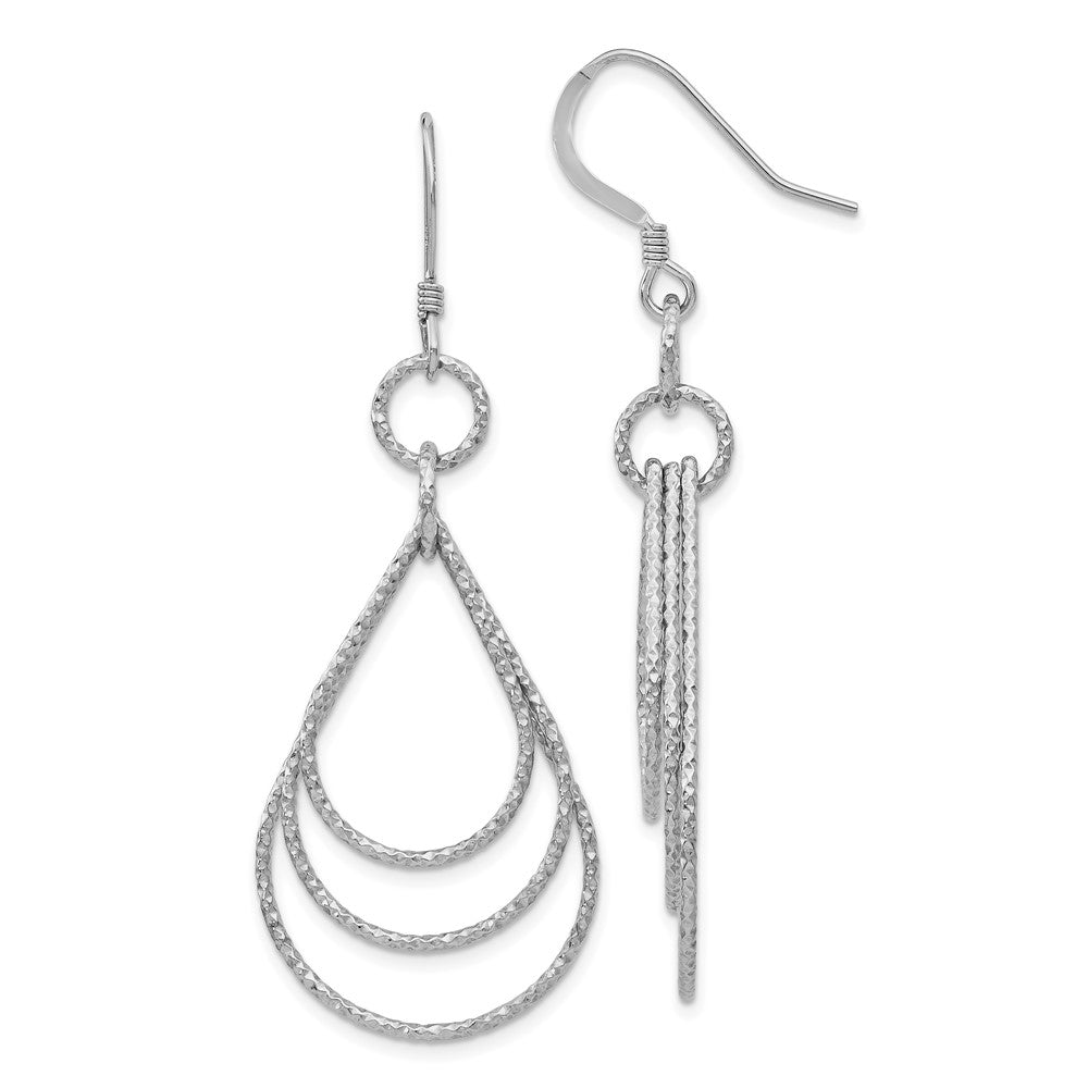 Sterling Silver Rhod-pltd  Textured Shepherd Hook Dangle Earrings
