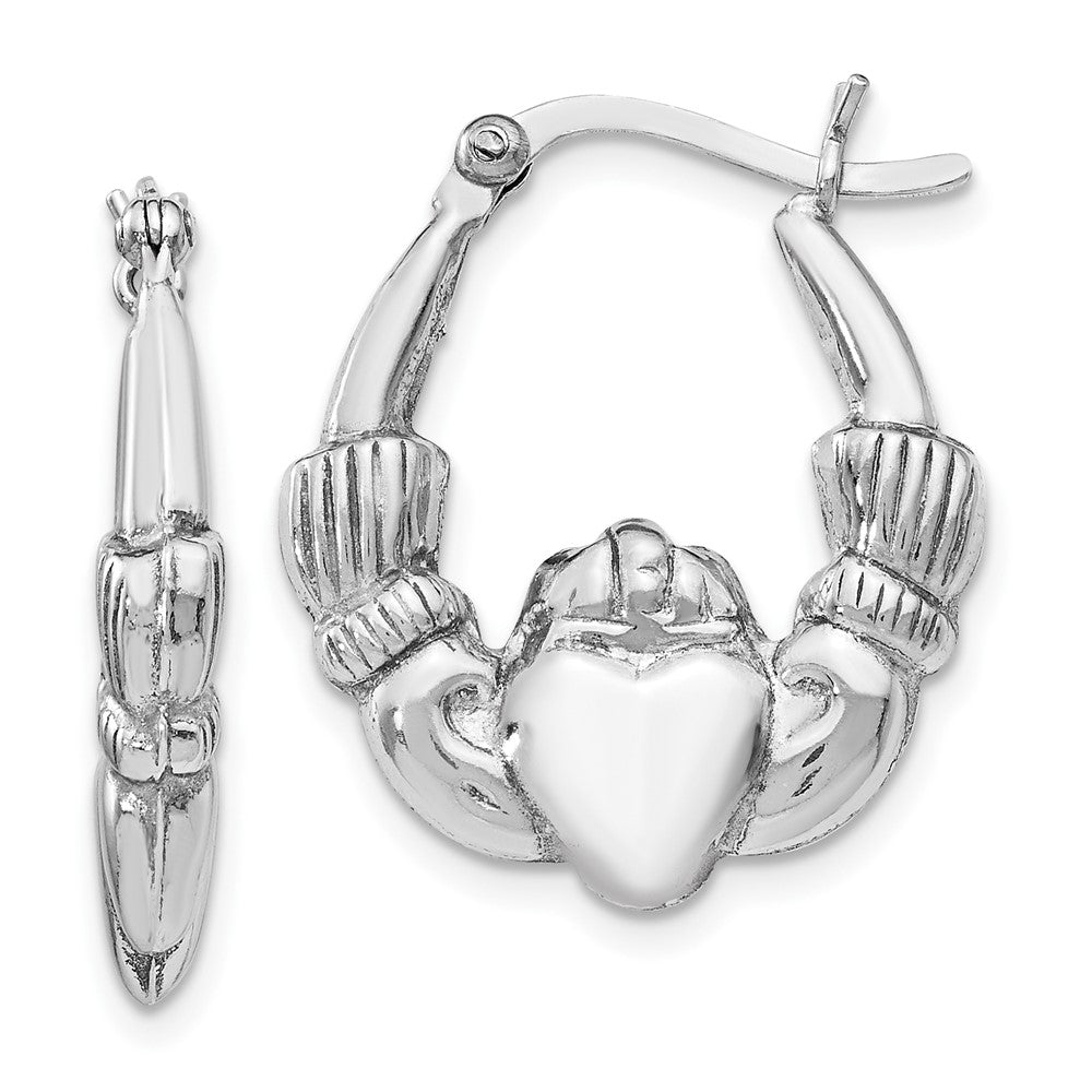 Sterling Silver Rhodium-plated Polished Claddagh Hoop Earrings
