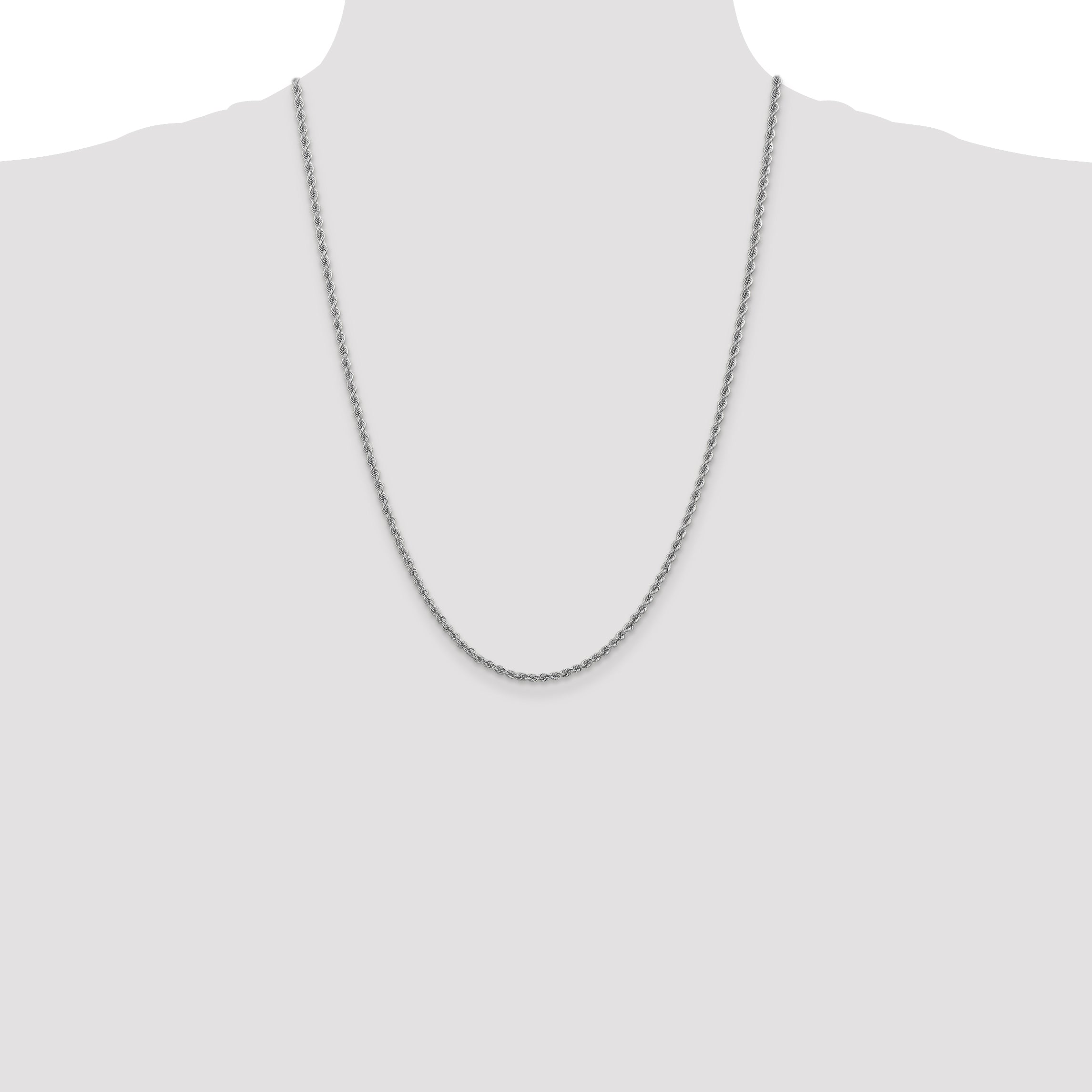 14K White Gold 24 Inch 2.5Mm Regular Rope With Lobster Clasp Chain