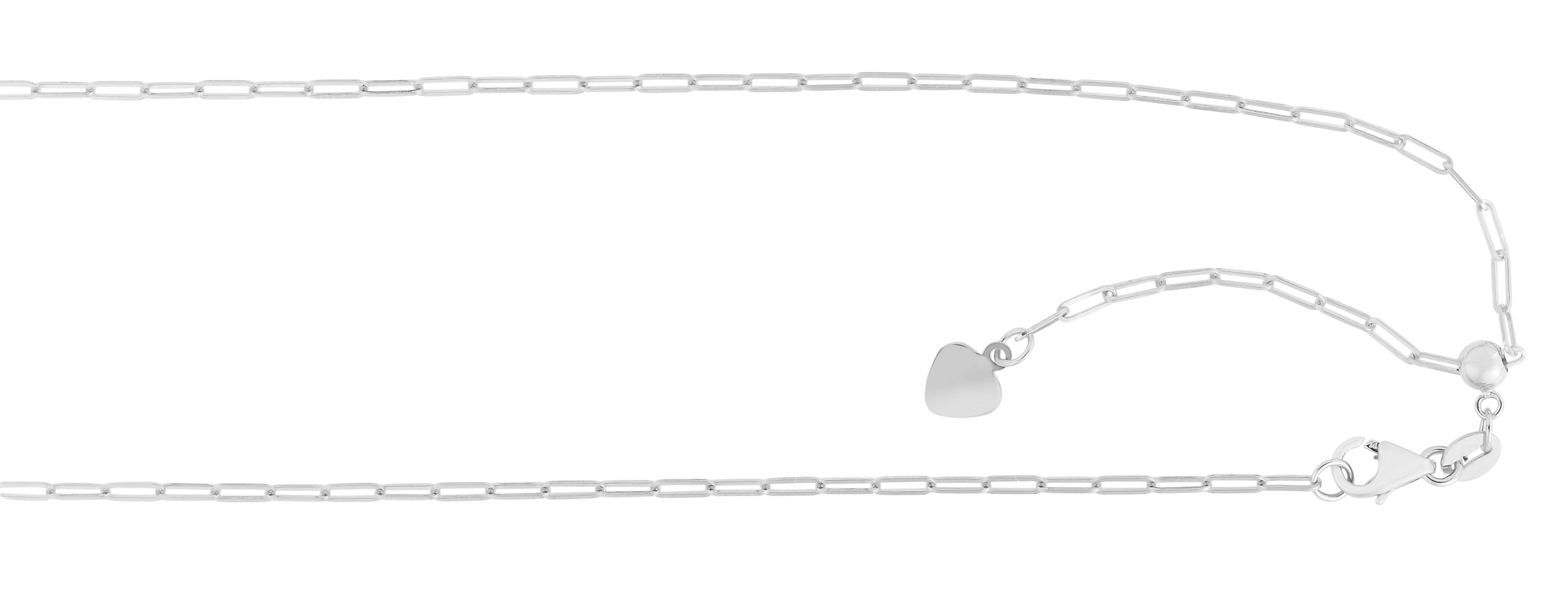 14K White Gold 1.5mm Adjustable Paperclip 22" Chain with Lobster Lock