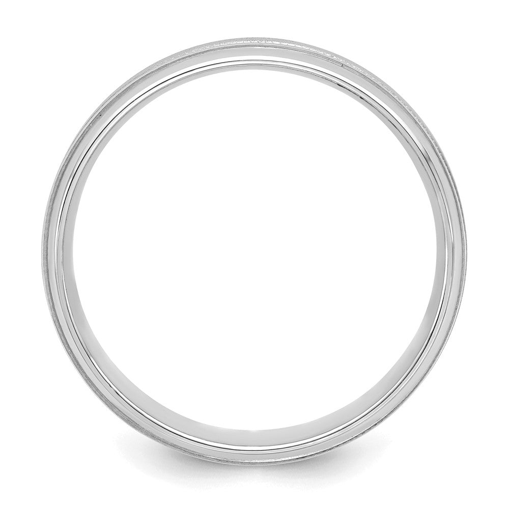 14k White Gold 6mm Lightweight Comfort Fit Brushed Satin/Polished Milgrain Grooved Edge Wedding Band Size 9.5