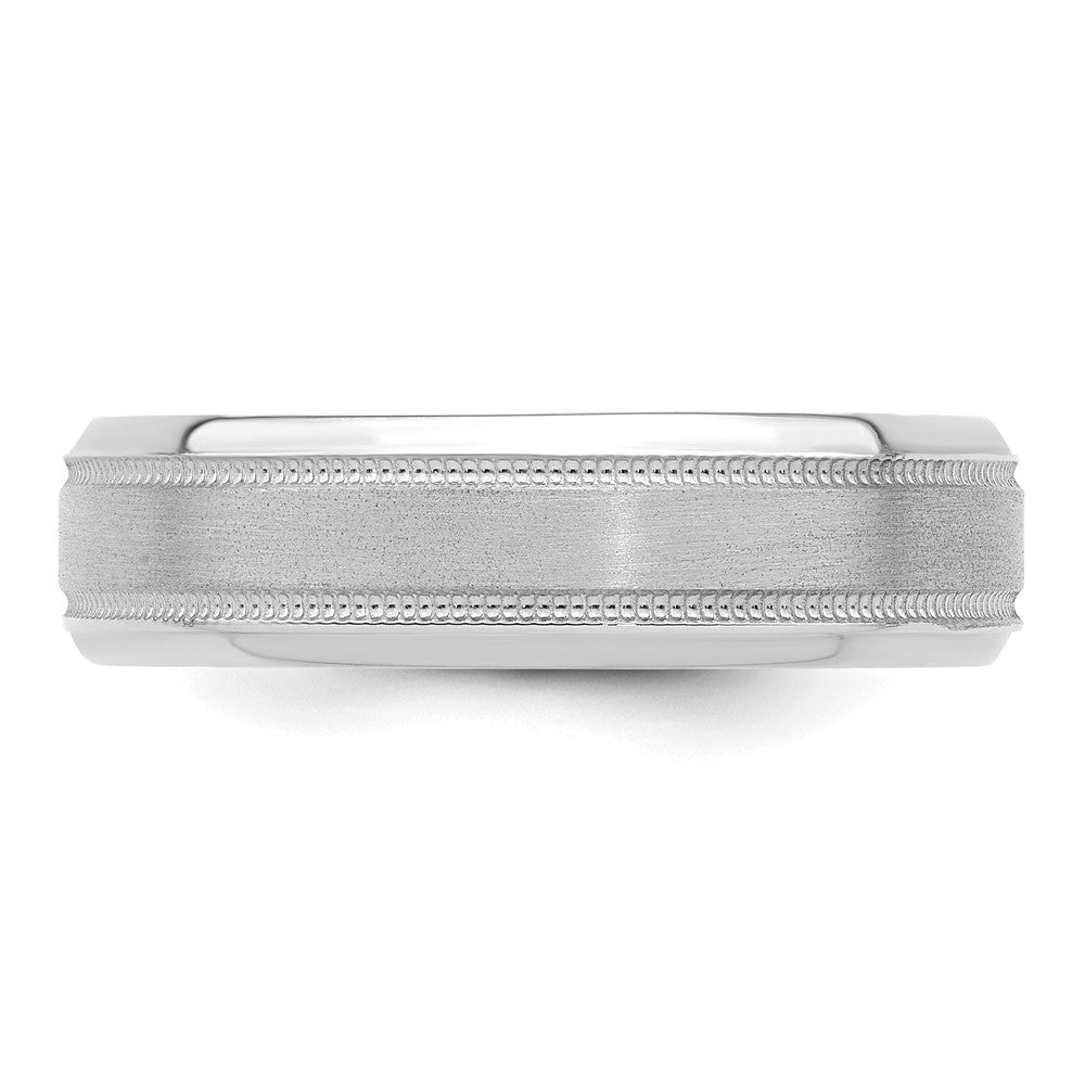 14k White Gold 6mm Lightweight Comfort Fit Brushed Satin/Polished Milgrain Grooved Edge Wedding Band Size 9.5