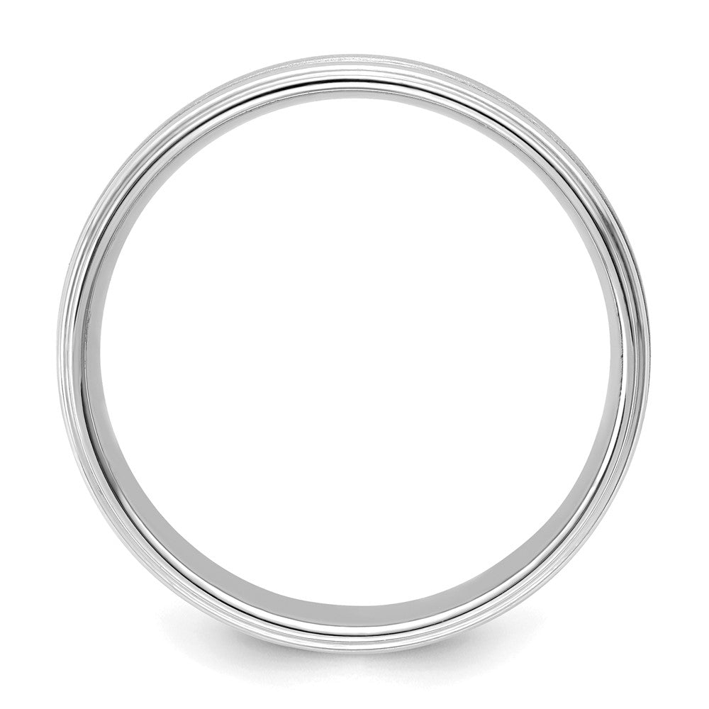 14k White Gold 6mm Standard Weight Comfort Fit Brushed Satin/Polished Milgrain Grooved Edge Wedding Band Size 10