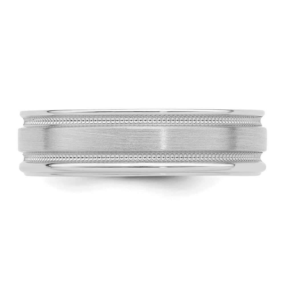 14k White Gold 6mm Heavyweight Comfort Fit Brushed Satin/Polished Milgrain Grooved Edge Wedding Band Size 11.5