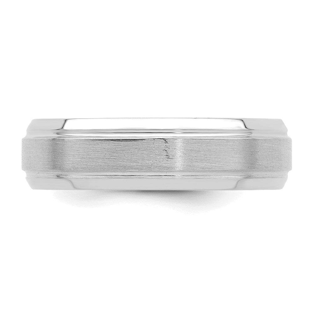 14k White Gold 6mm Lightweight Comfort Fit Brushed Satin/Polished Line Edge Wedding Band Size 10.5