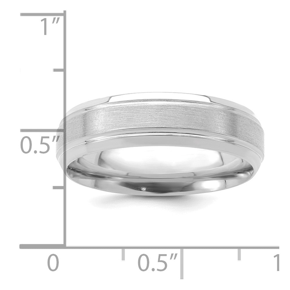 14k White Gold 6mm Lightweight Comfort Fit Brushed Satin/Polished Line Edge Wedding Band Size 10.5