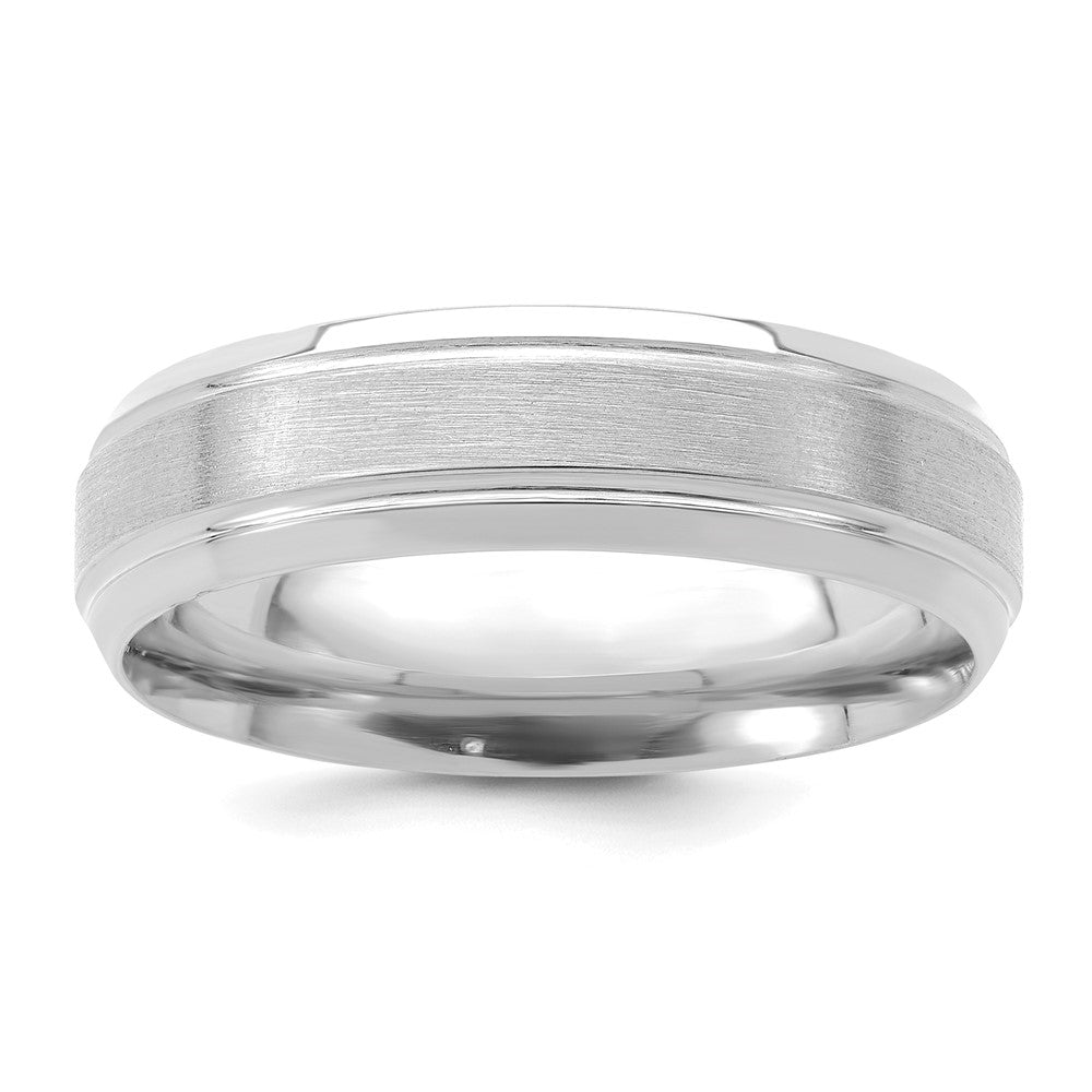 14k White Gold 6mm Heavyweight Comfort Fit Brushed Satin/Polished Line Edge Wedding Band Size 10.5