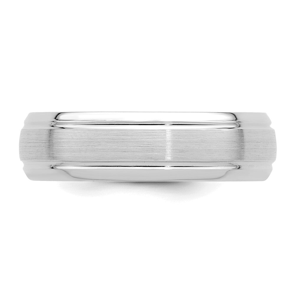14k White Gold 6mm Standard Weight Comfort Fit Brushed Satin Line Edge Wedding Band Size 11