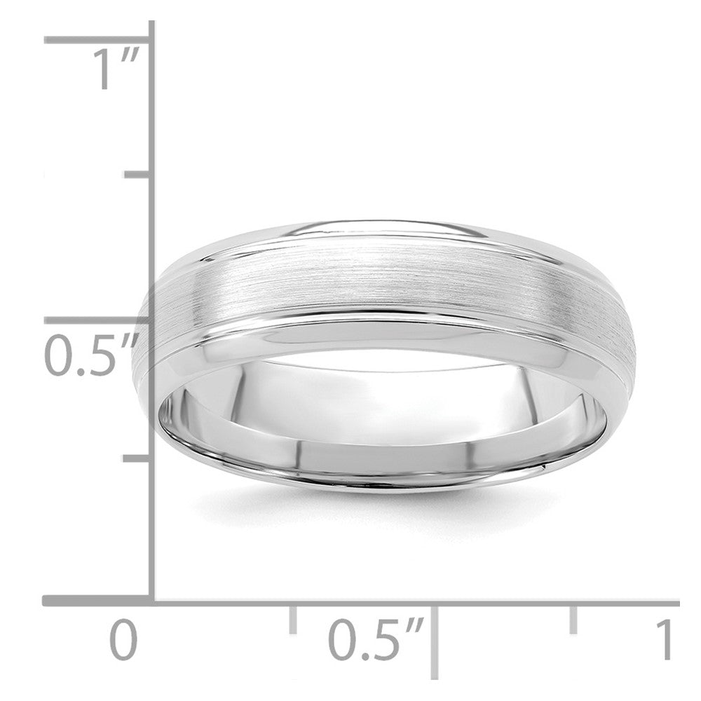 14k White Gold 6mm Standard Weight Comfort Fit Brushed Satin Line Edge Wedding Band Size 7