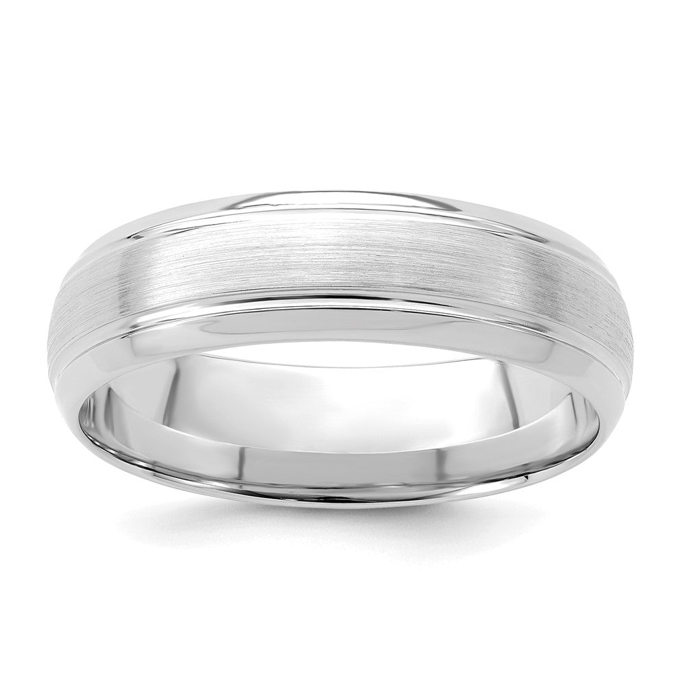 14k White Gold 6mm Standard Weight Comfort Fit Brushed Satin Line Edge Wedding Band Size 10