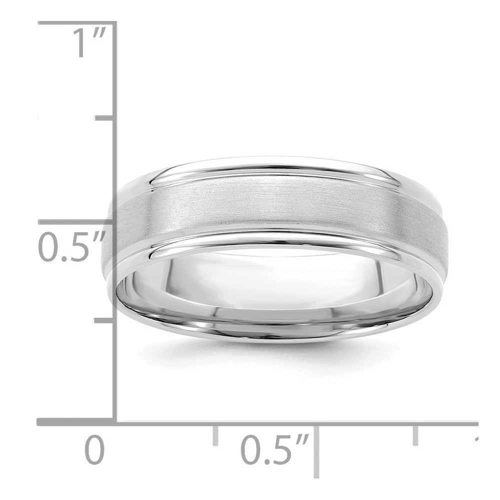 14k White Gold 6mm Lightweight Comfort Fit Brushed Satin/Polished Grooved Edge Wedding Band Size 9.5