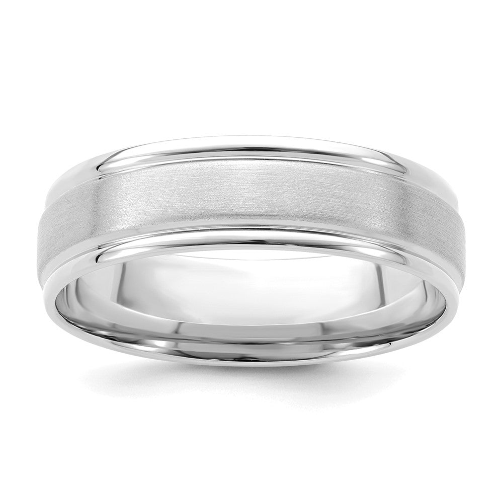 14k White Gold 6mm Heavyweight Comfort Fit Brushed Satin/Polished Grooved Edge Wedding Band Size 11.5