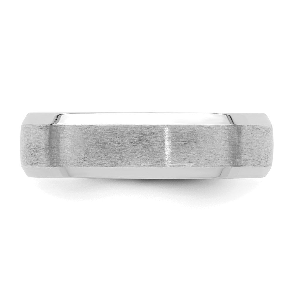 14k White Gold 6mm Lightweight Comfort Fit Brushed Satin with Polished Beveled Edge Wedding Band Size 9.5